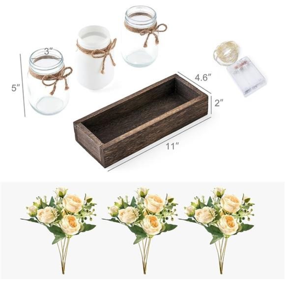 Mason Jar Lights Centerpiece Table Decorations Farmhouse Coffee Table Decor Wood - Picture 6 of 7